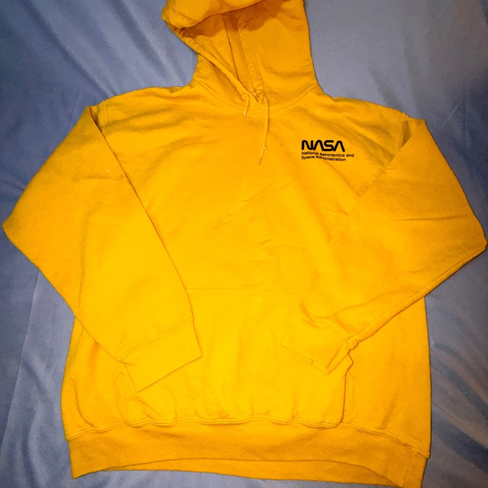 Bowery Supply Co NASA Hoodie Men L Yellow Good Space Shuttle Blueprint